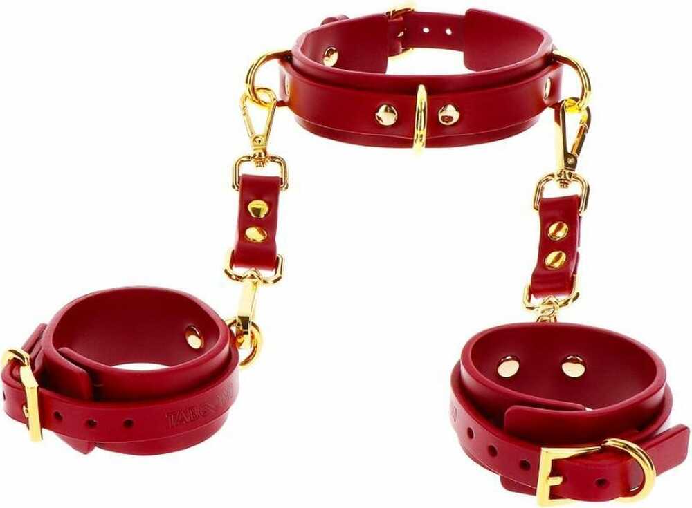 Bordeaux D-ring halsband & handboeien set