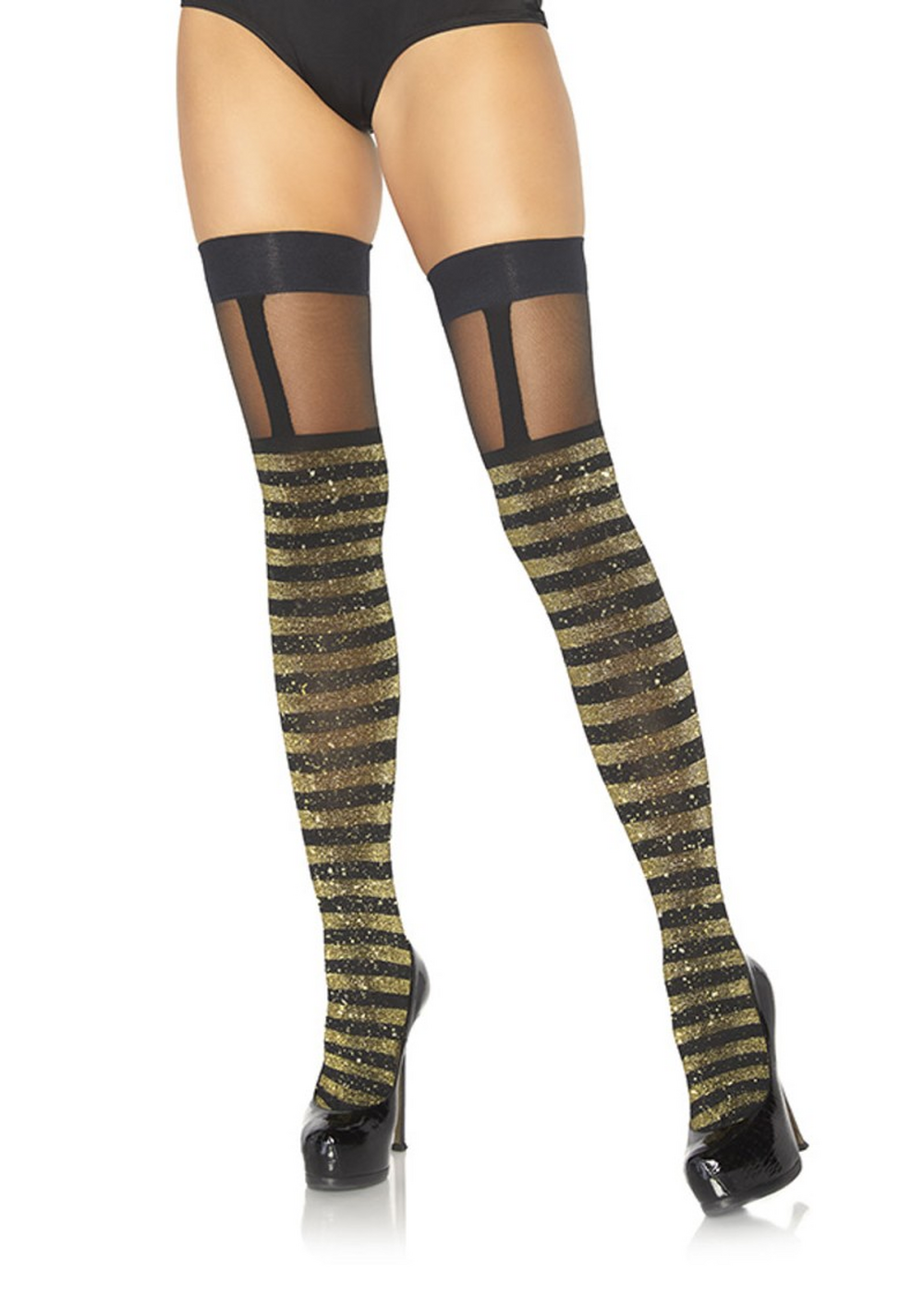 Zwart met goud gestreepte stockings